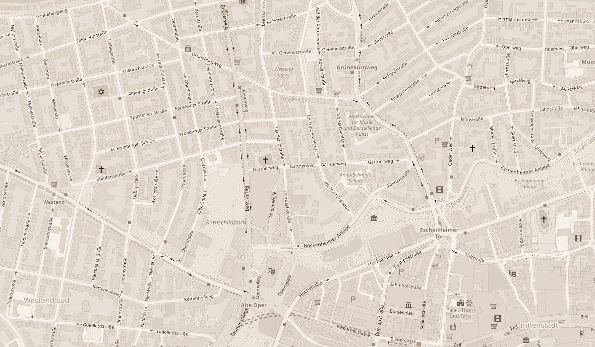 Stadtplan mit beiden Salons: Grüneburgweg 64 oben, Hochstraße 33 unten